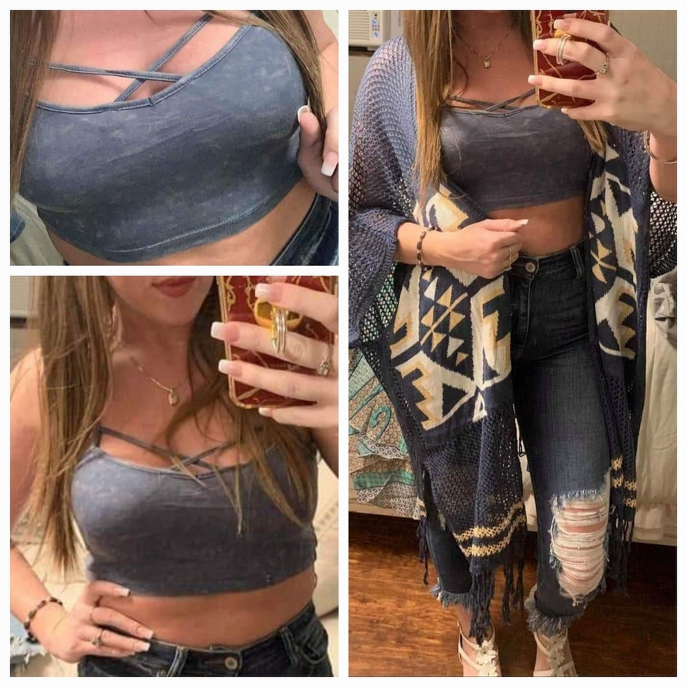 Navy Distressed Crop Top